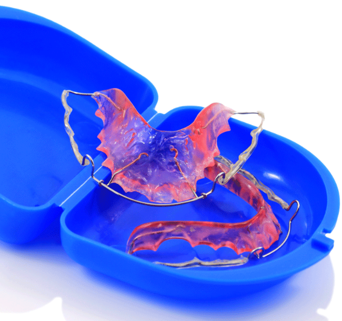 Retainers in a blue case.